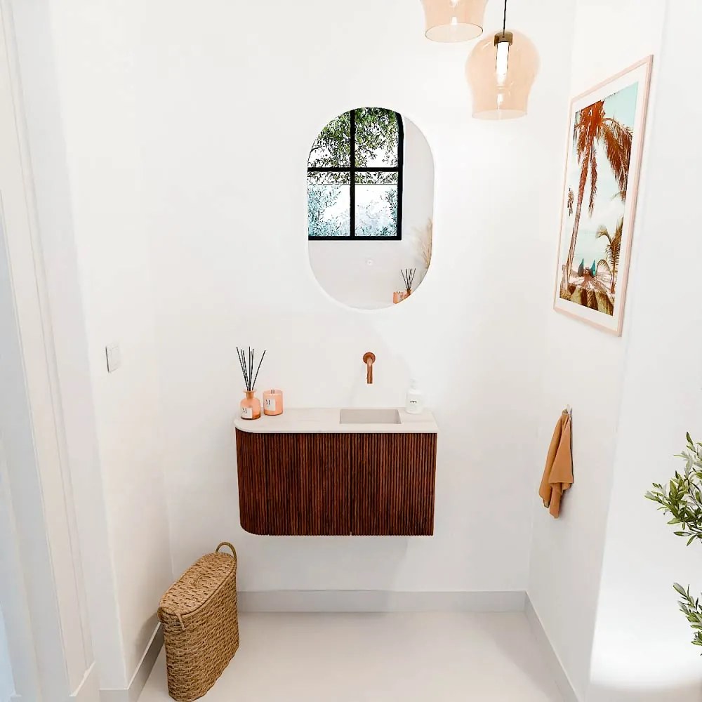 Mondiaz Joya DLux 70cm toiletmeubel ronding links ruby met wastafel faye rechts zonder kraangat meli