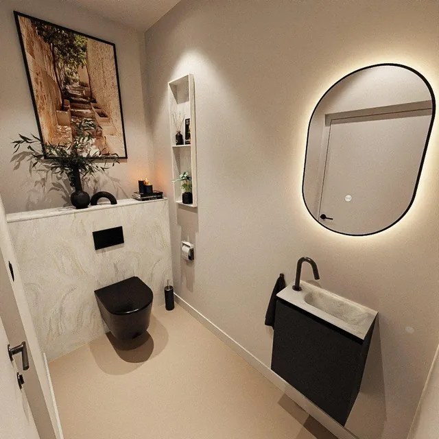 MONDIAZ TURE-DLUX 40cm toiletmeubel Urban. EDEN wastafel Ostra positie rechts. Met 1 kraangat. TUREDX40URBR1OST