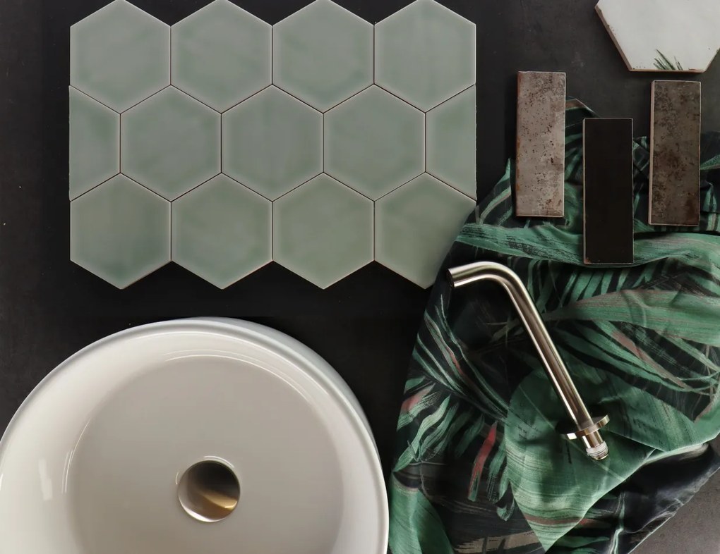 Hoogglans Handvorm Wandtegel 10.8x12.4 Cm Hexagon Princeton Jade Groen RBT60