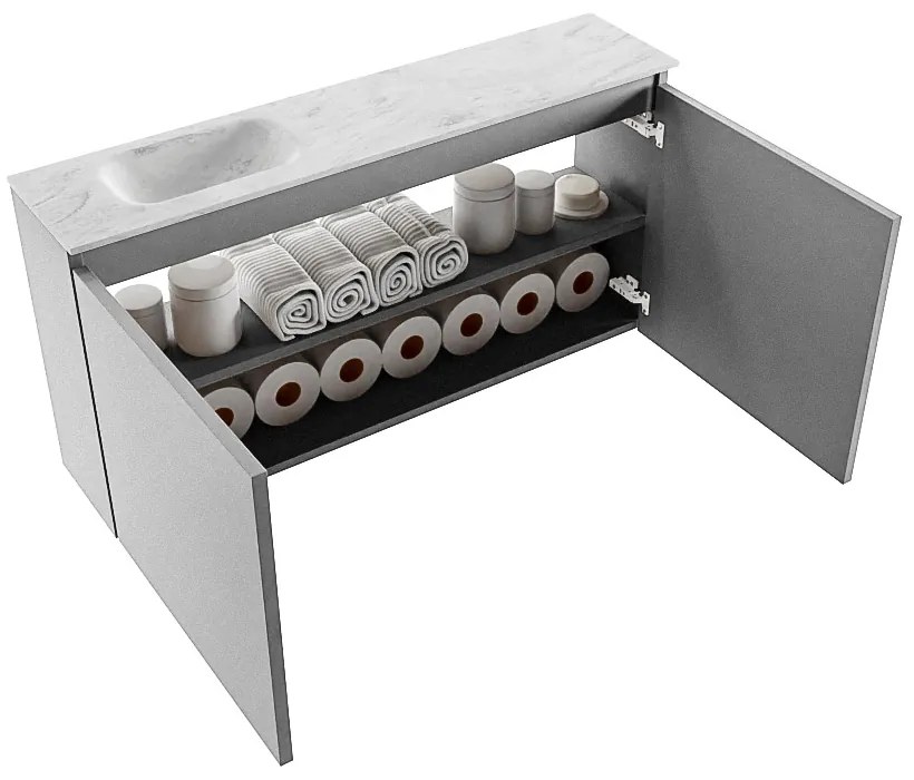 Mondiaz Ture DLux toiletmeubel 100cm plata met wastafel opalo links zonder kraangat