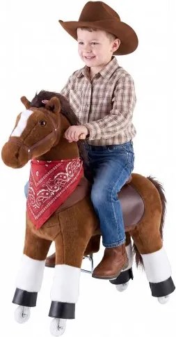 VEVOR Schommelpaard op wielen 93 cm, 80 kg, robuust staand paard met geluidsfunctie, speelgoedpaard met verhoogde zitting, handvatten en pedalen, bruin schommelpaard om op te zitten en te rijden voor kinderen vanaf 6 jaar