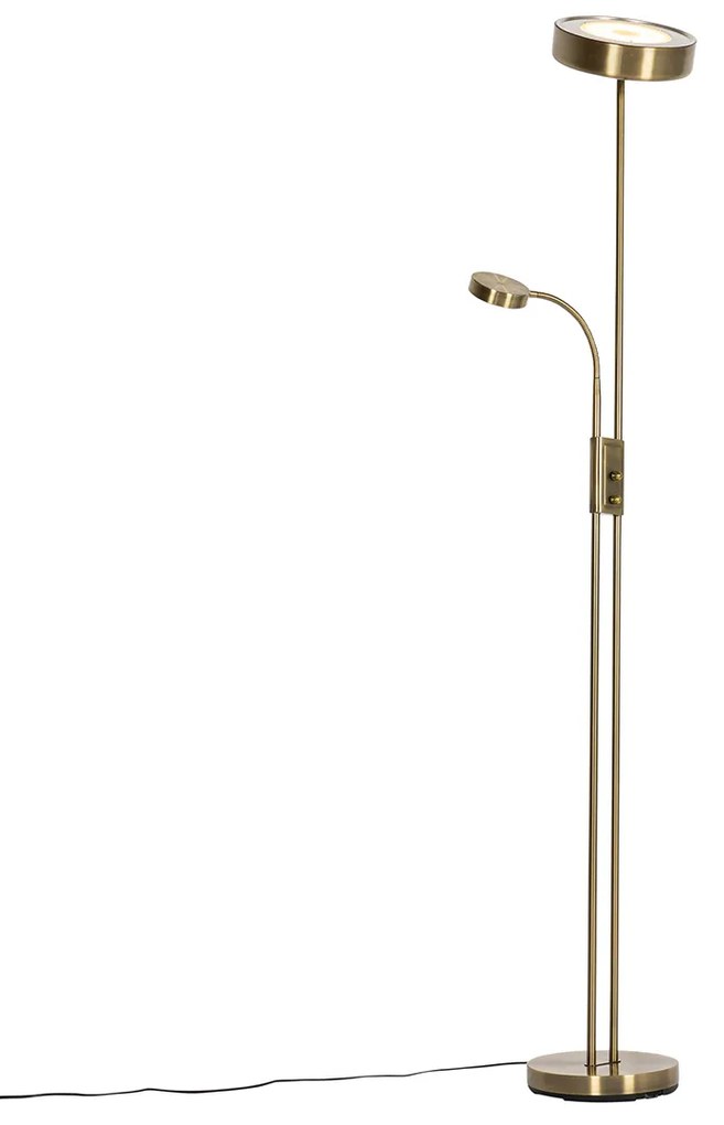 Vloerlamp brons incl. LED en dimmer met leeslamp - Kelso