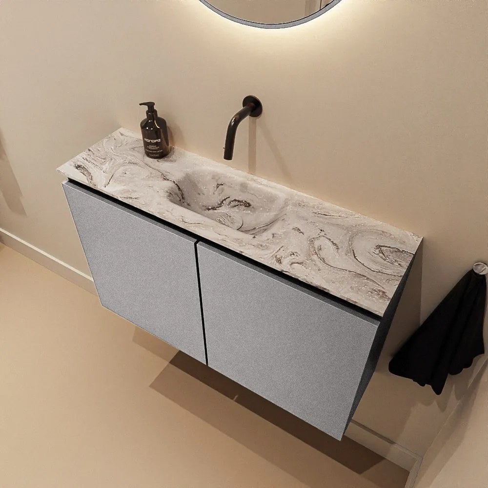 Mondiaz Ture DLux toiletmeubel 80cm plata met wastafel glace midden zonder kraangat