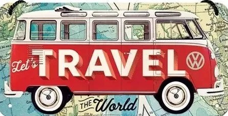 Metalen bord Volkswagen VW - T1  -Travel the world