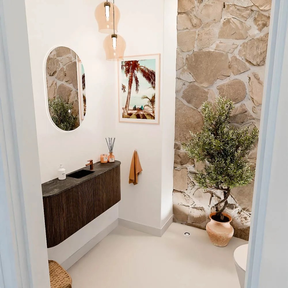 Mondiaz Joya DLux 105cm toiletmeubel ronding links/rechts walnut met wastafel faye midden 1 kraangat lava