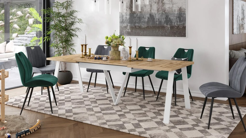 AVERY eiken Wotan/ onderkant wit - LOFT/INDUSTRIËLE TAFEL VOOR WOONKAMER / EETKAMER UITKLAPBAAR TOT 330 cm!