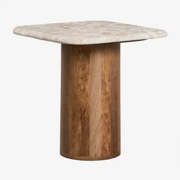 Vierkante Bijzettafel 40x40 Cm In Marmer En Mangohout Merieines ↑40 Cm - Sklum