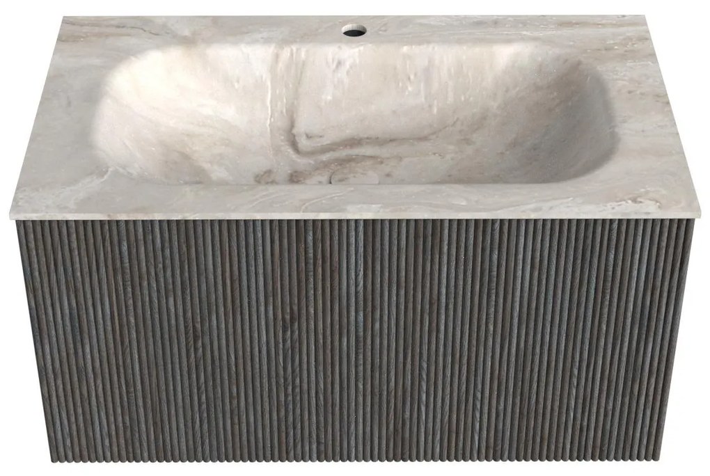 Mondiaz Kurve-dlux 80cm badmeubel shadow met 1 lade en wastafel big small midden 1 kraangat frappe