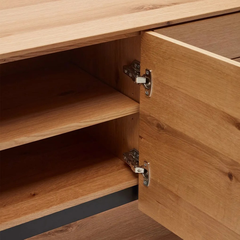 Kave Home Alguema Eiken Dressoir Met Deuren En Open Vak 200 Cm - 200x40x74cm.