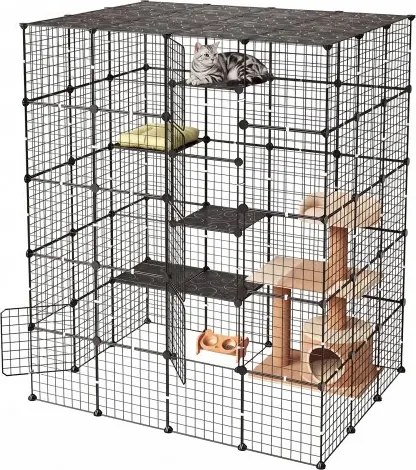 VEVOR Kattenkooi, 5-laags kattenren, 139,7x104,1x175,2 cm, doe-het-zelf kattenren, afneembare metalen kooi met 5 deuren, ideaal voor 2-3 katten en kleine dieren, zwart