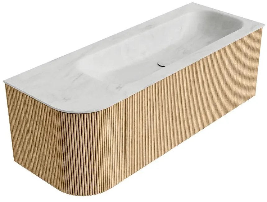 Mondiaz Kurve-dlux 125cm badmeubel ronding links oak met 1 lade en deur en wastafel big medium rechts zonder kraangat opalo