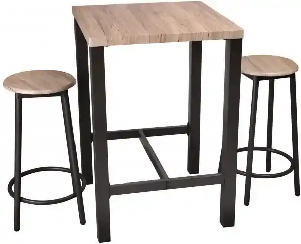 Urban Living | Bartafel Joa met 2 ronde krukken - tafel: lengte 60 x breedte 60 cm x hoogte zwart eettafels hout, metaal | NADUVI outlet | BIANO