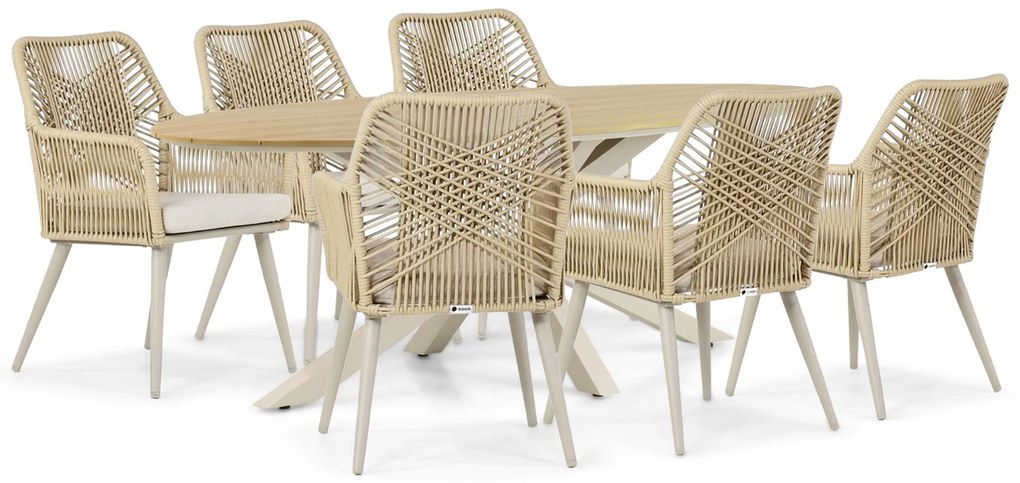 Tuinset 6 personen 220 cm Aluminium/rope Taupe Coco Vedra/Matara