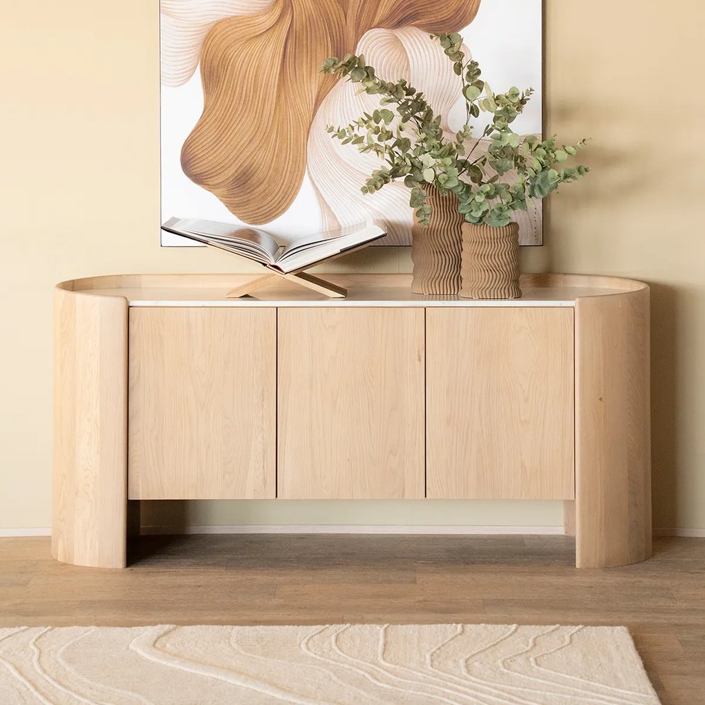 Dressoir Eiken Met Wit Marmer - 165x45x75cm.