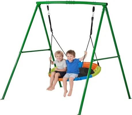 VEVOR tuinschommel met A-vormig metalen frame, schommelzitje (101,6 cm hoog), draagvermogen tot 199,6 kg, buitenschommelset, verstevigd met spiraalvormige grondankers, kleurrijke schotelschommel