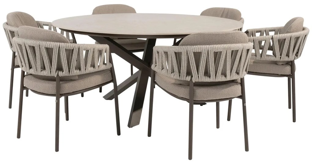 Taste by 4 Seasons Calma tuinset terre met Prado tafel met keramisch blad Ø 160 cm Tuinset bruin weerbestendig