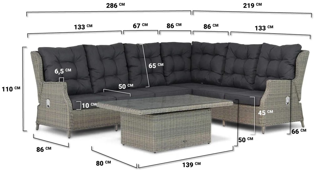 Dining Loungeset 6 personen Wicker Taupe  Garden Collections Chicago/Hamilton