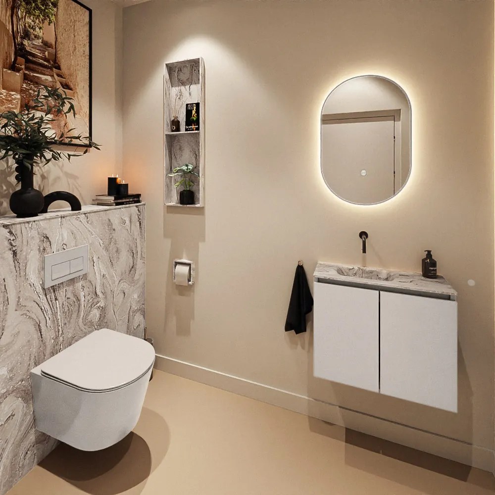 Mondiaz Ture DLux toiletmeubel 60cm linen met wastafel glace links zonder kraangat