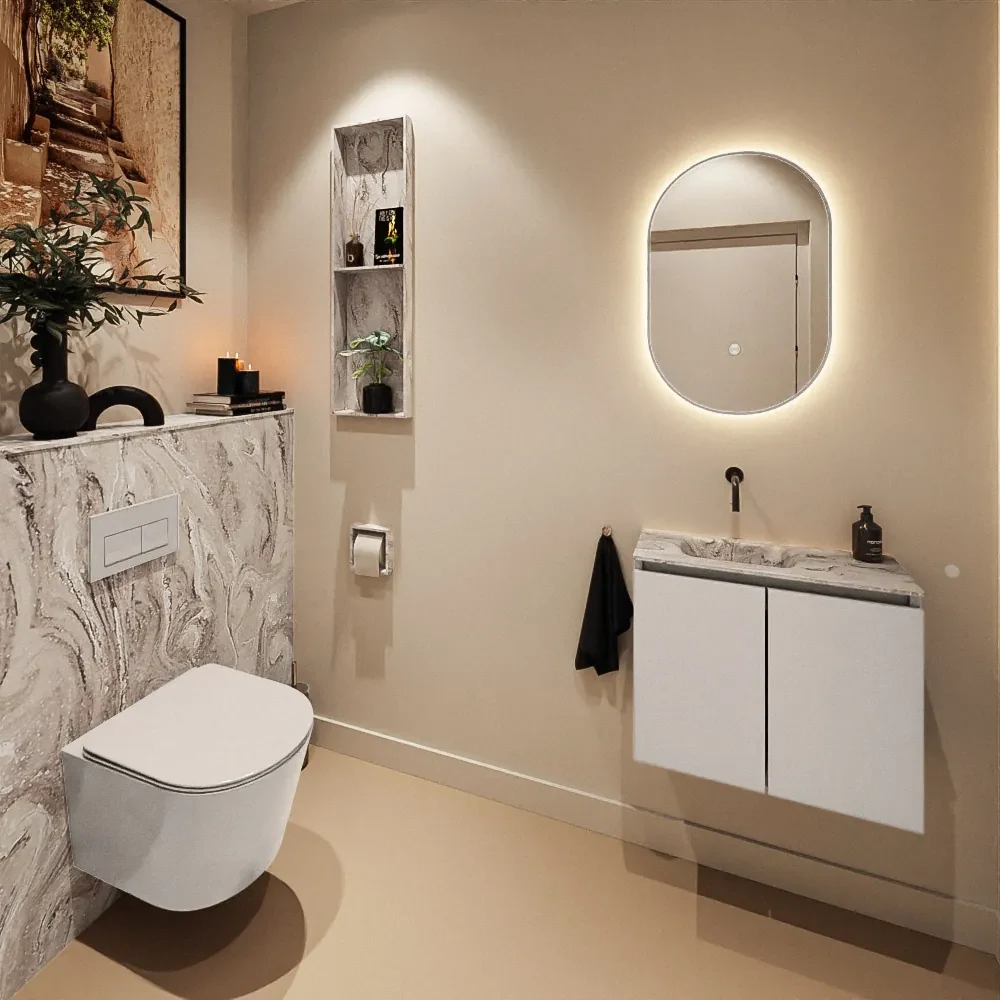 Mondiaz Ture DLux toiletmeubel 60cm linen met wastafel glace links zonder kraangat