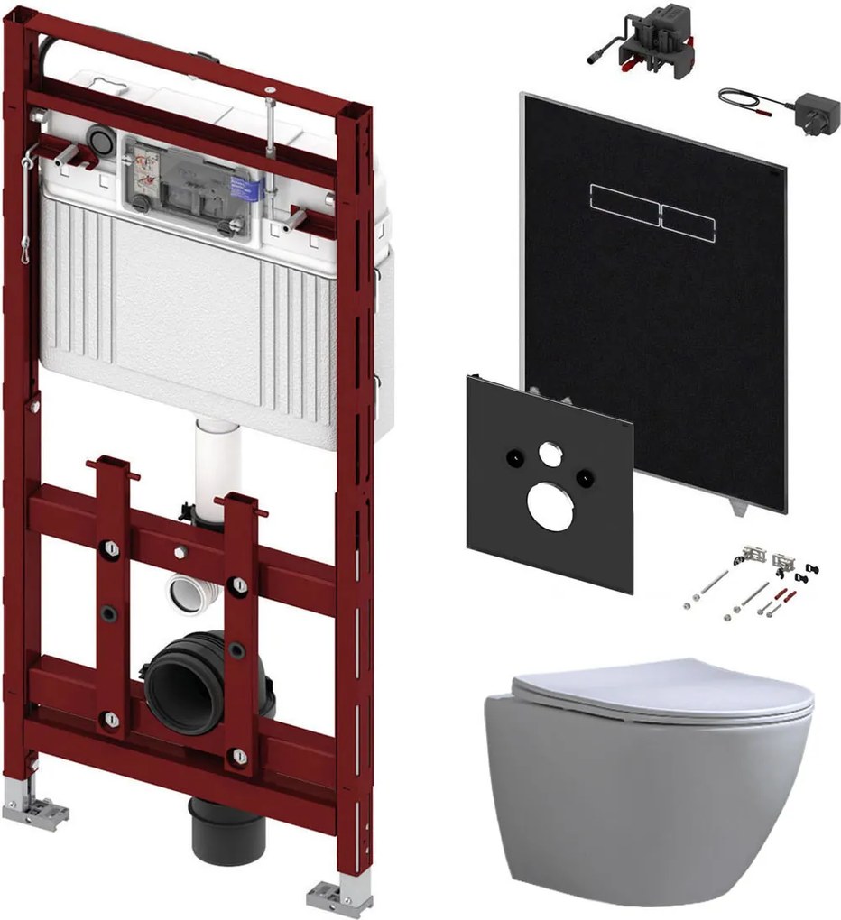 Tece 200 Toiletset - Inbouw WC Hangtoilet Wandcloset Shorty Flatline Rimfree - Elektronische sen-Touch Bedieningsplaat Zwart