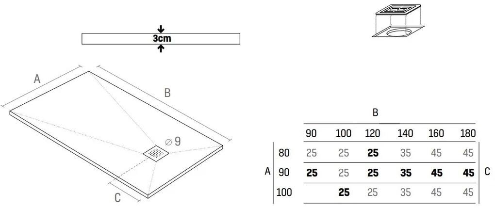 SaniGoods Slate composiet douchebak mat wit 120x80cm anti-slip