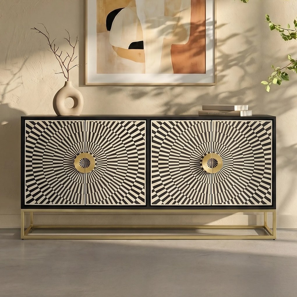 Design Dressoir Zwart Wit - 160x40x80cm.