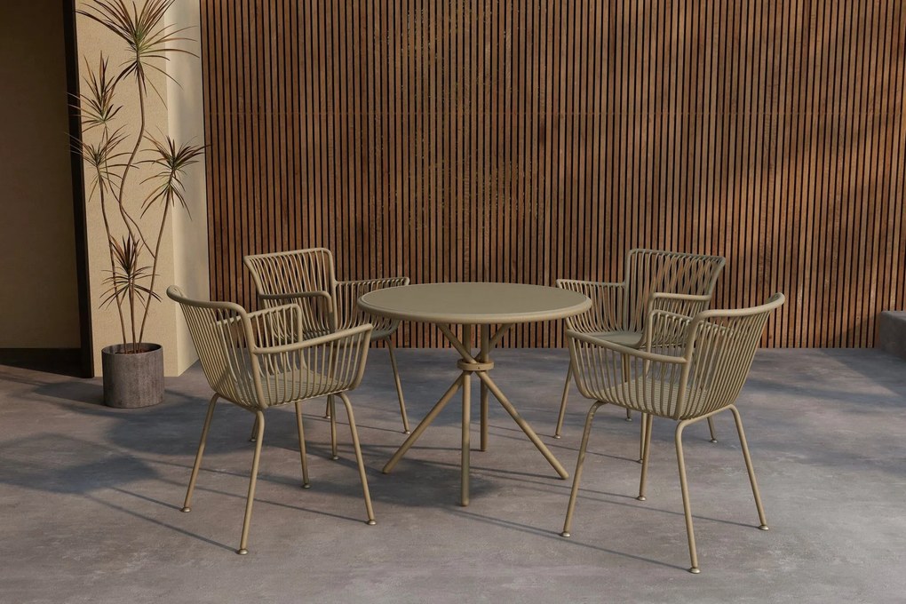 The Outsider Diningset-Levi-5-Delig-Rond-Beige-Staal-Glas-90cm-The-Outsider