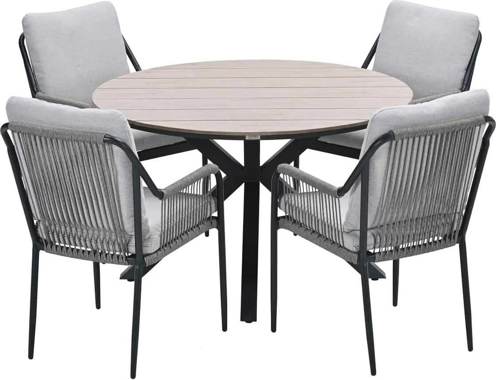 Garden Impressions Stevie tuinset 5-delig taupe - Tulli tuintafel Ø122x75 cm - light teak vironwood