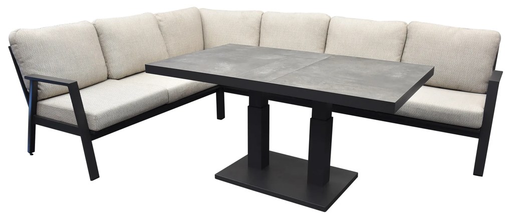 Barolo hoek dining loungeset 4 delig aluminium verstelbare tafel antraciet