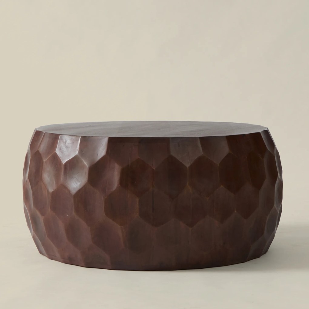 Ronde Salontafel Hout Met Patroon - 8 X 80cm.