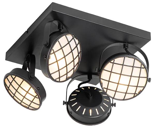 Vintage Spot / Opbouwspot / Plafondspot zwart vierkant 4-lichts - Tamina Industriele / Industrie / Industrial G9 Binnenverlichting Lamp