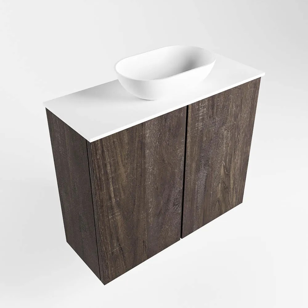 Mondiaz Fowy toiletmeubel 60cm dark brown met witte waskom midden zonder kraangat