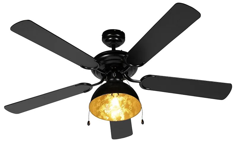 Plafondventilator met lamp zwart met beige 130cm met trekschakelaar - Mistral Magna Industriele / Industrie / Industrial E27 rond Binnenverlichting Lamp