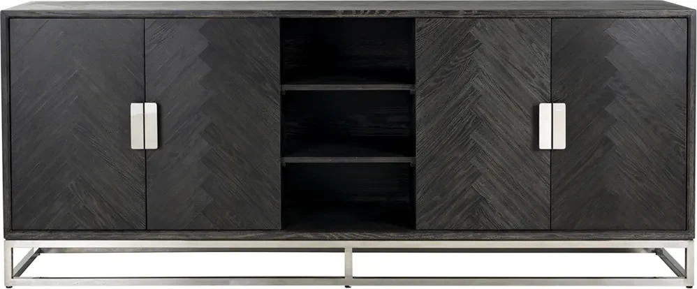 Richmond Interiors Blackbone Silver Groot Dressoir Zwarte Visgraat Met 