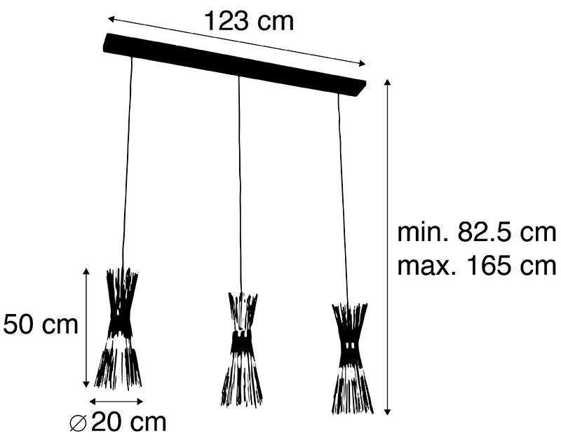 Eettafel / Eetkamer Landelijke hanglamp goud langwerpig 3-lichts - Broom Landelijk E27 Binnenverlichting Lamp
