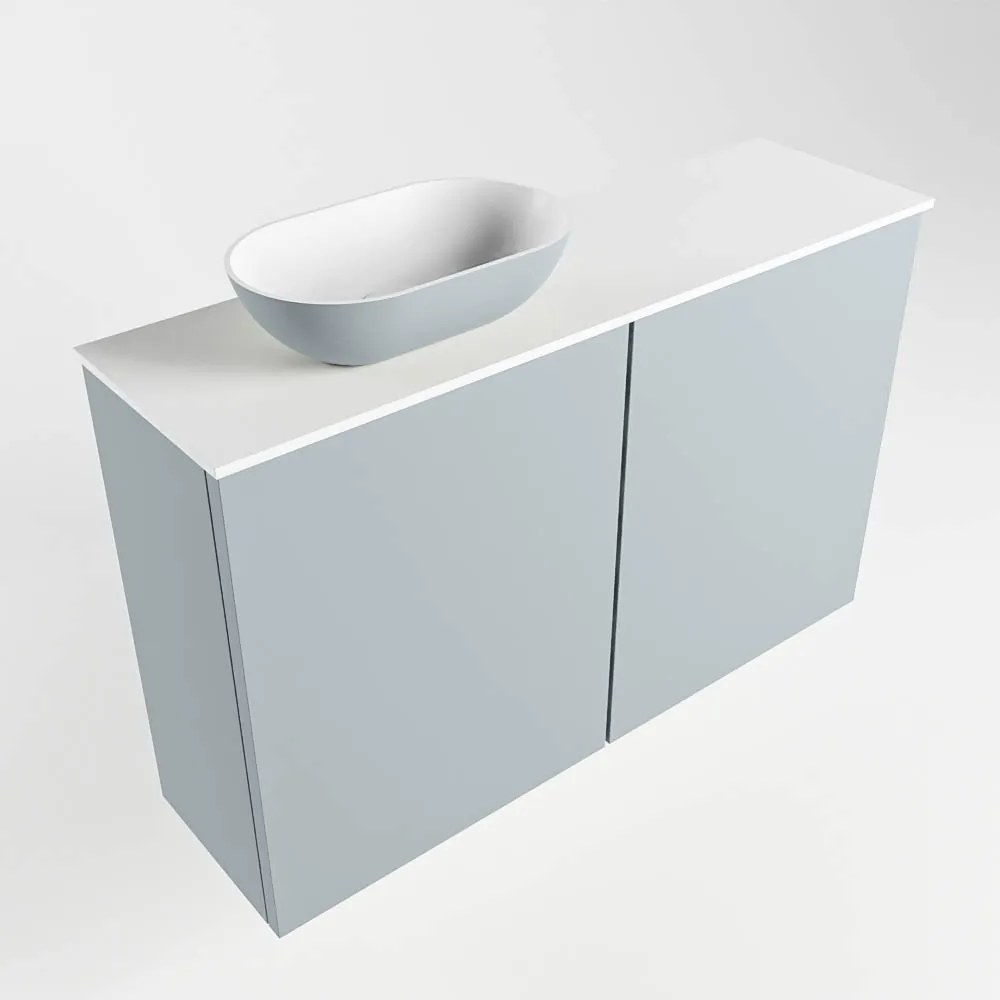 Mondiaz Fowy toiletmeubel 80cm clay met lichtgrijze waskom links en kraangat