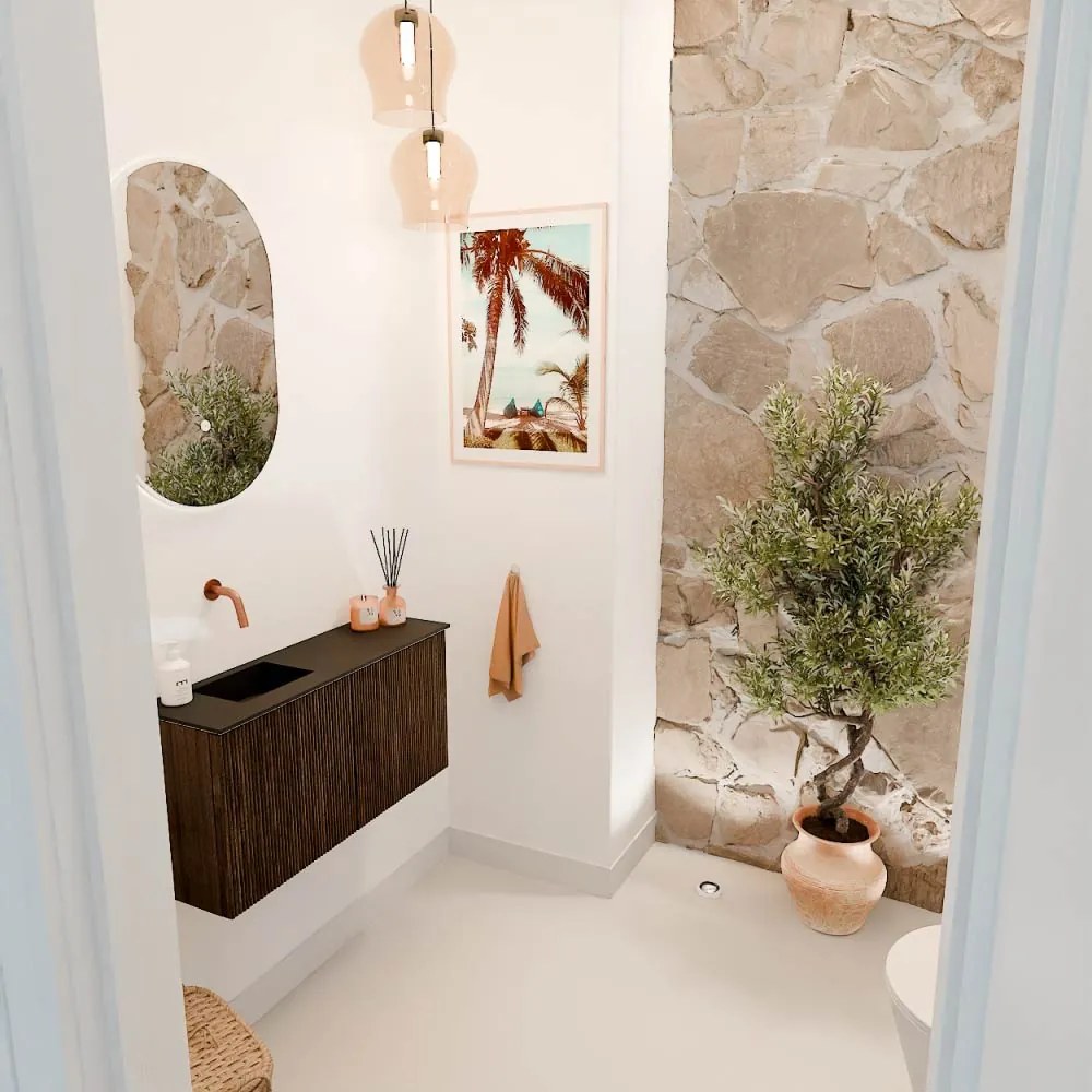 Mondiaz Joya 80cm toiletmeubel walnut met wastafel faye links zonder kraangat urban