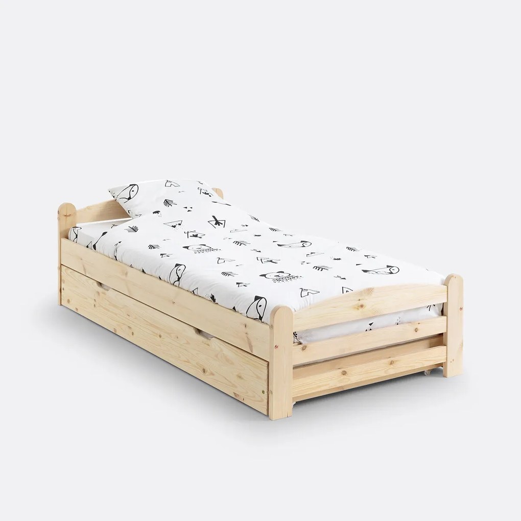 Bed in massief dennenhout met lattenbodem, Loan