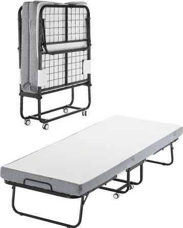 VEVOR Rollaway Bed met 10 cm matras, opvouwbaar eenpersoonsbed met traagschuimmatras (190 x 81 cm), draagvermogen van 136,1 kg Logeerbed voor volwassenen, metalen bed voor slaapkamer/woonkamer