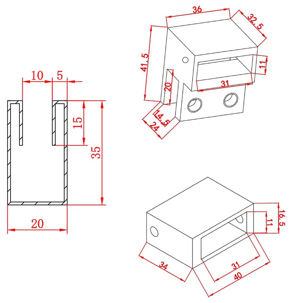 Saniclear Redro verouderd messing profiel + stabilisatiestang 100cm