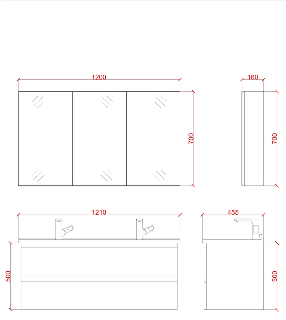 SaniGoods Sally badkamermeubel 120cm wit mat met dubbele Solid Surface waskom rond