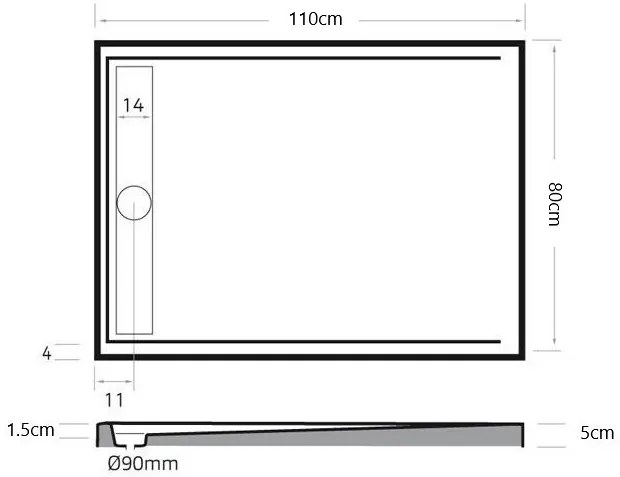 Xenz Easy-Tray douchebak 110x80x5cm cement