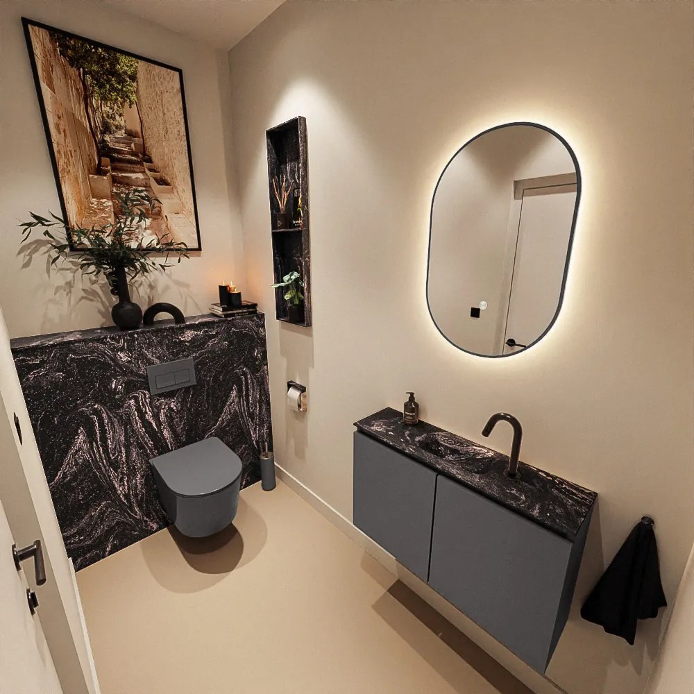 Mondiaz Ture DLux toiletmeubel 80cm dark grey met wastafel lava midden met kraangat