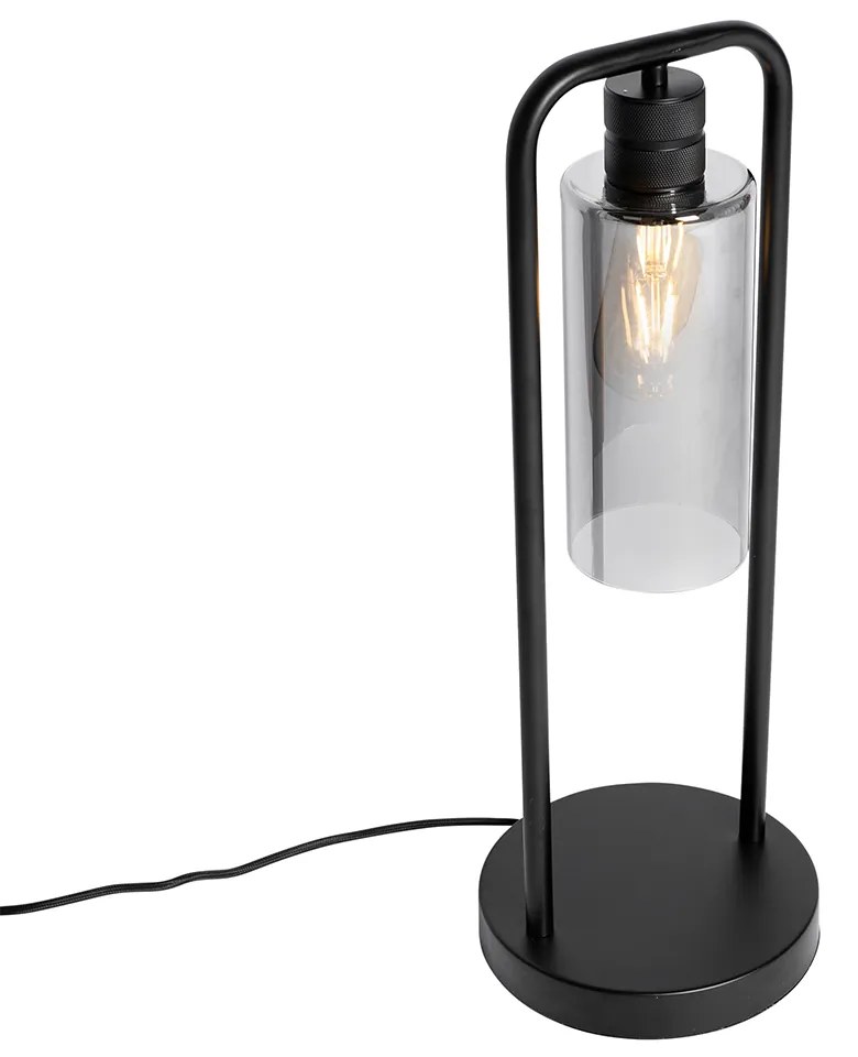 Moderne tafellamp zwart met smoke glas - Stavelot