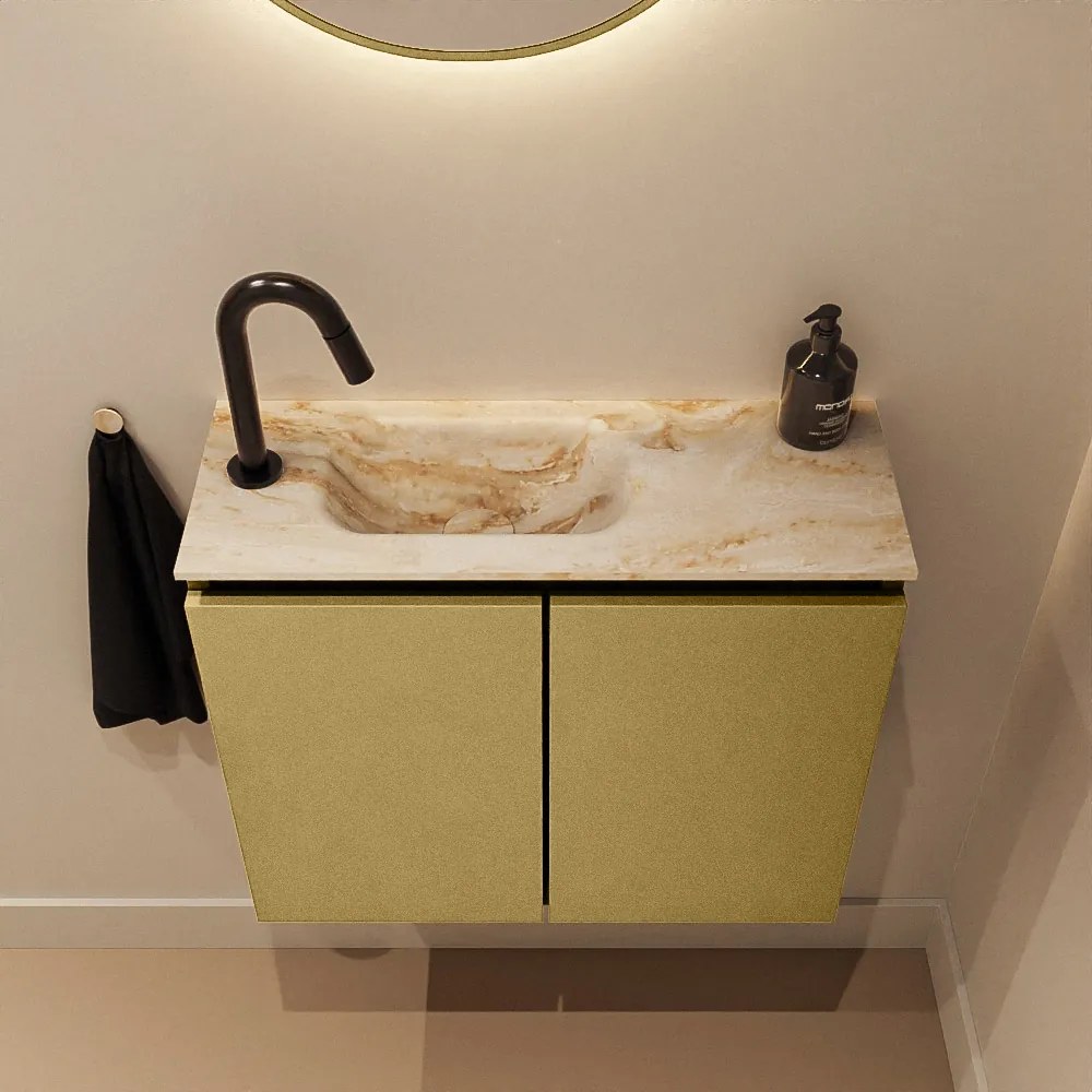 Mondiaz Ture DLux toiletmeubel 60cm oro met wastafel frappe links met kraangat