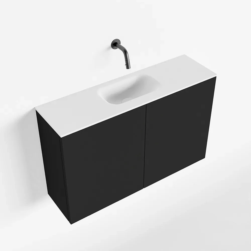 Zaro Polly toiletmeubel 80cm mat zwart met witte wastafel zonder kraangat