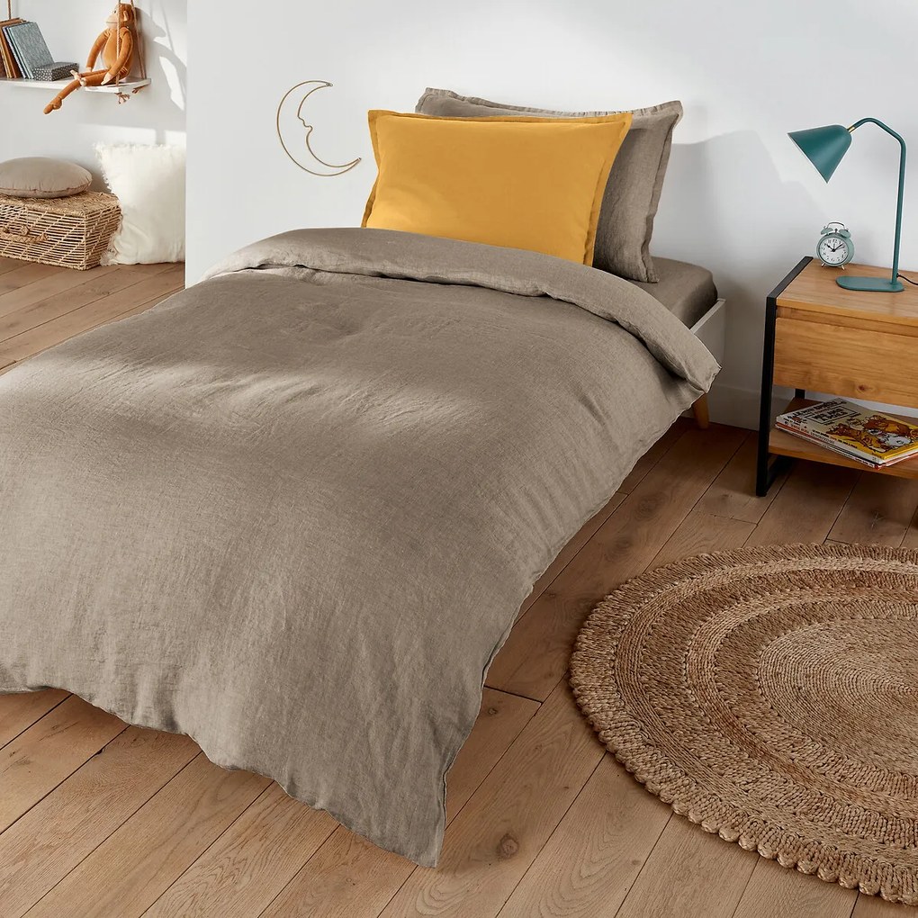 Hoeslaken in gewassen linnen, omslag 30 cm, Linot