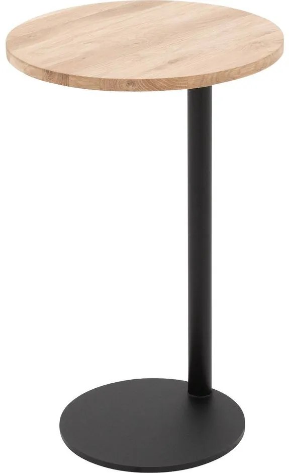 Goossens Nachtkastje Runt, Voet rond metaal ral 9005 zwart, blad massief eik