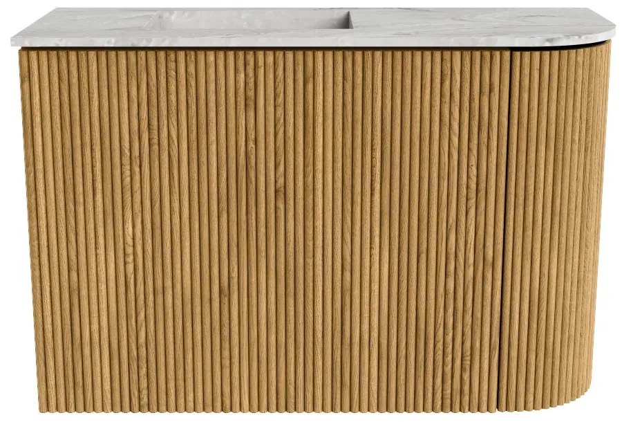 Mondiaz Joya DLux 60cm toiletmeubel ronding rechts oak met wastafel faye links zonder kraangat glace