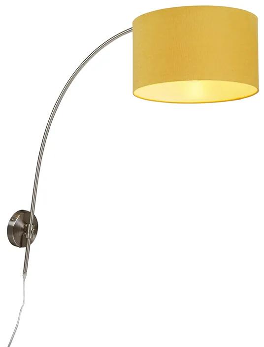 Wandbooglamp staal met kap geel 35/35/20 verstelbaar Modern E27 rond Binnenverlichting Lamp